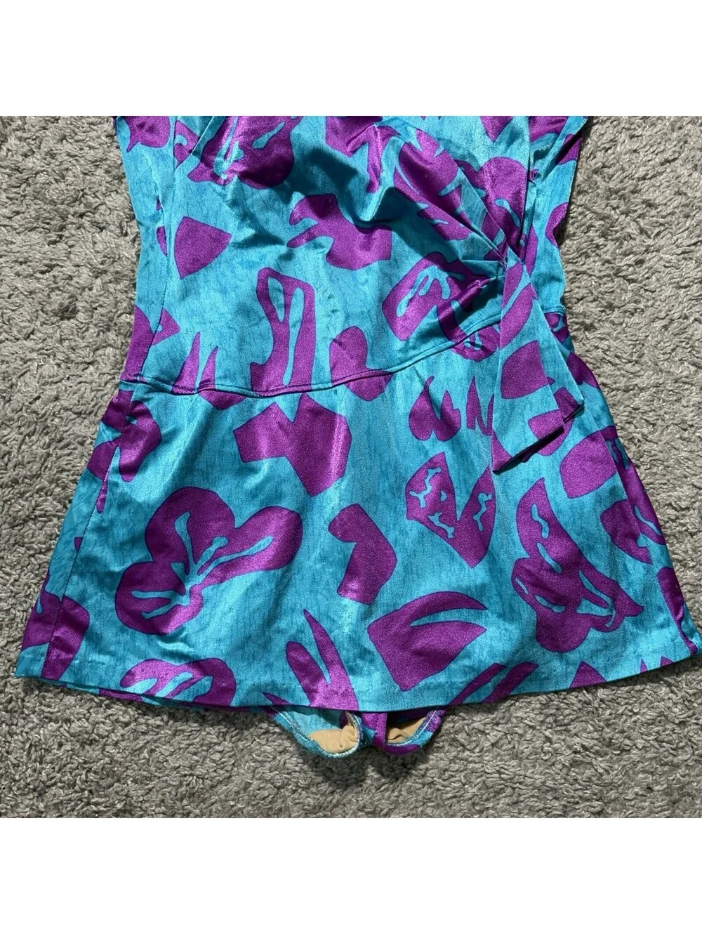 VTG Maxine of Hollywood Women Swim Dress One Piece Blue Purple Floral Size 8